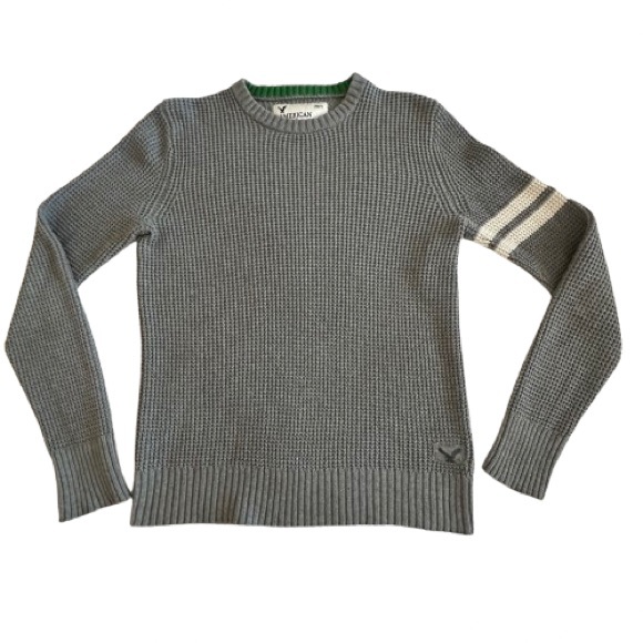 American Eagle Outfitters Men's S Gray/White Cotton & Wool Knit Sleeved Sweater - Picture 2 of 11